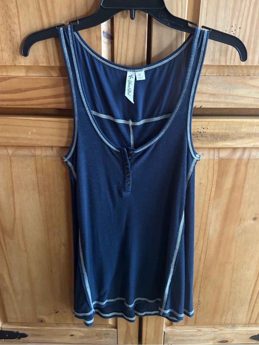 Others Follow Navy Ribbed Tank with Contrast Stitching